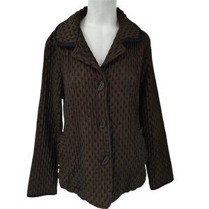 Focus Art to Wear Blazer Size M Brown Black Buttons Stretch Jacket Career